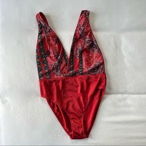 Urban Outfitters Red Paisley Bodysuit